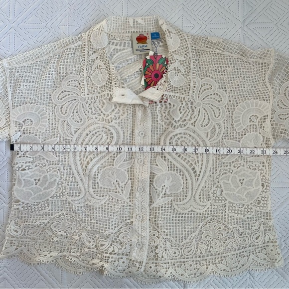 Farm Rio Short-Sleeve Guipure Lace Button down Top Size XL - Picture 7 of 10